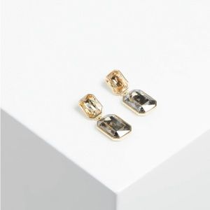 NWT, Box & Bag BCBG OVERSIZED CRYSTAL DOUBLE DROP EARRINGS in Smokey quartz